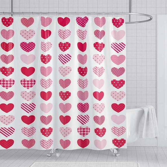 72x72 Valentine''s Day Shower Curtain Pink Red Love Hearts Romantic Sweetheart Romantic Lover Girls Woman Valentine Bathroom Curtains 12 Hooks