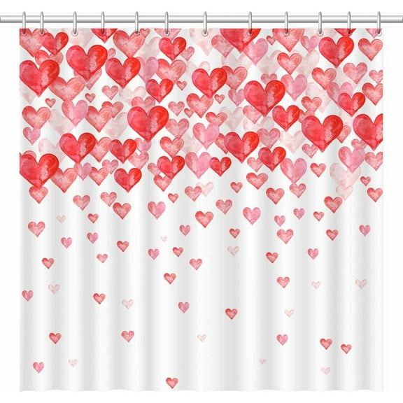 72x72 Valentine''s Day Shower Curtains, Falling Red Love Hearts Holiday Bathroom Curtains, Valentines Lovers Couples Romantic Decors, Home Fabric Waterproof Shower Curtain Set with 12 Hooks …