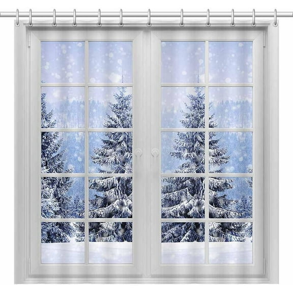 72x72 Winter Shower Curtains for Its Cold Outside Holiday Bath Bathroom Decors Snowy Forest Through Window Snow Covered Pine Trees Home Fabric Waterproof Shower Curtain Set with 12 Hooks …
