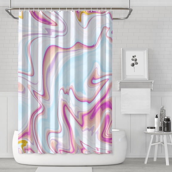 72x72in Waterproof Shower Curtain with Weighted Hem, Mold-Resistant Fabric Bathroom Curtain with Metal Grommets and Hooks, Liquid & Marble Print