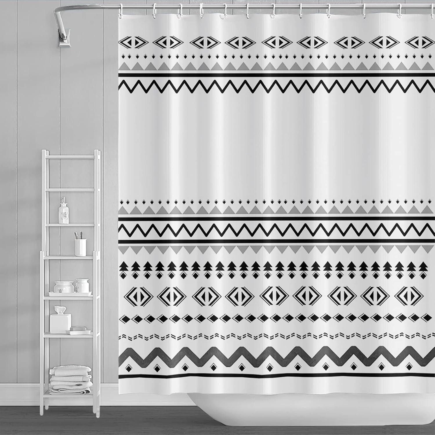 72x72inch Black White Bohemian Shower Curtain Simple Boho Tribal ...