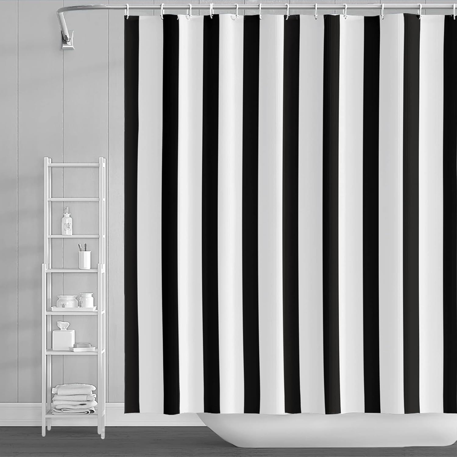 72x72inch Black White Shower Curtain Sets Decor Black and White Vertical Stripes Decor Modern Fashion Simple Bathroom Curtain for Home Bathtub Stall Decoration Hooks Included