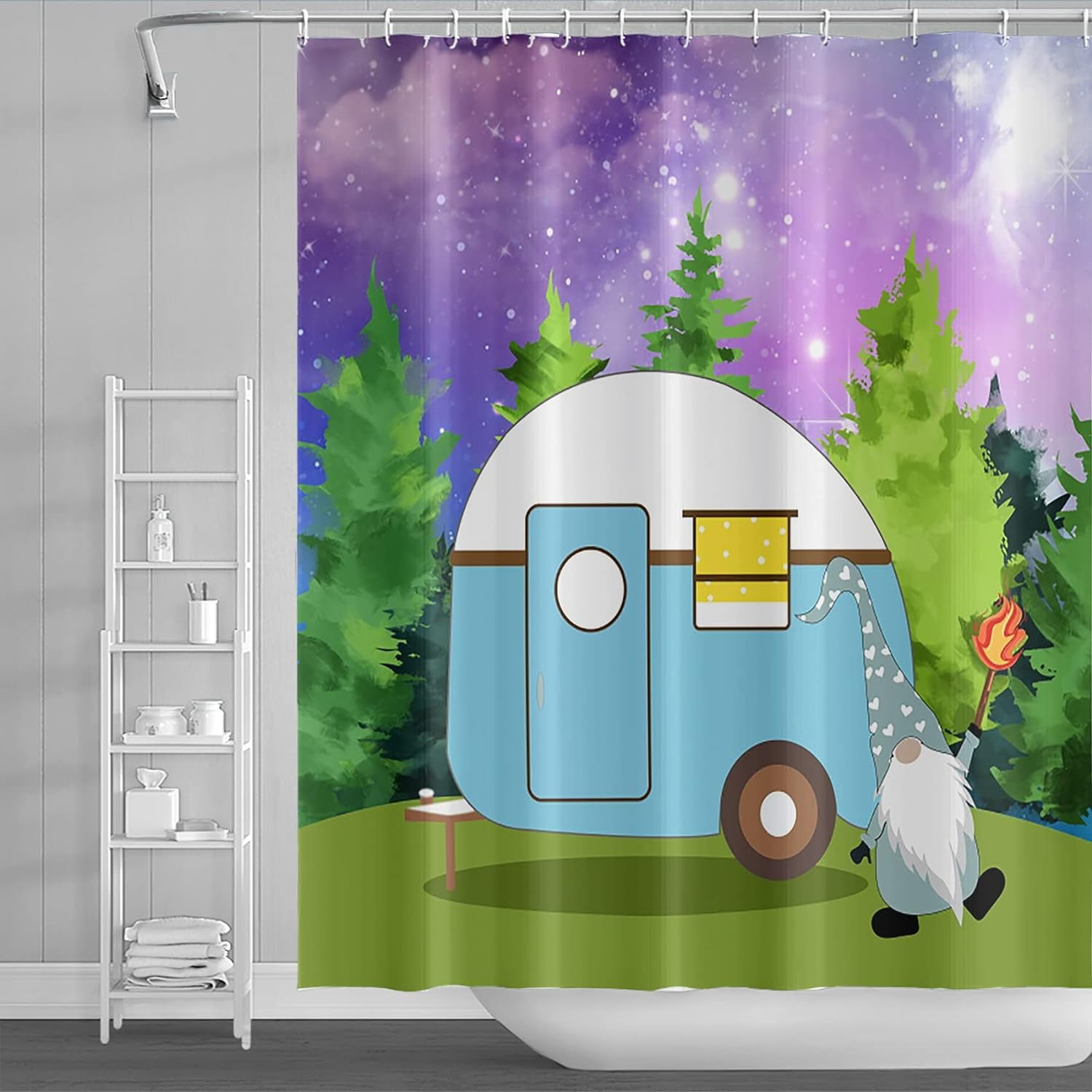 72x72inch Forest Camping Gnomes Shower Curtain RV Shower Curtain Sets ...