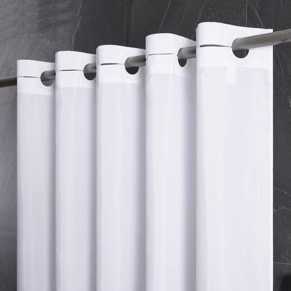 72x75 Waterproof No Hook Needed White Shower Curtain,Soft Polyester Fabric Bathroom Curtain with 10 Rustproof Split Grommet,Light Weighted & Washable, Hotel Style, Standard Size.