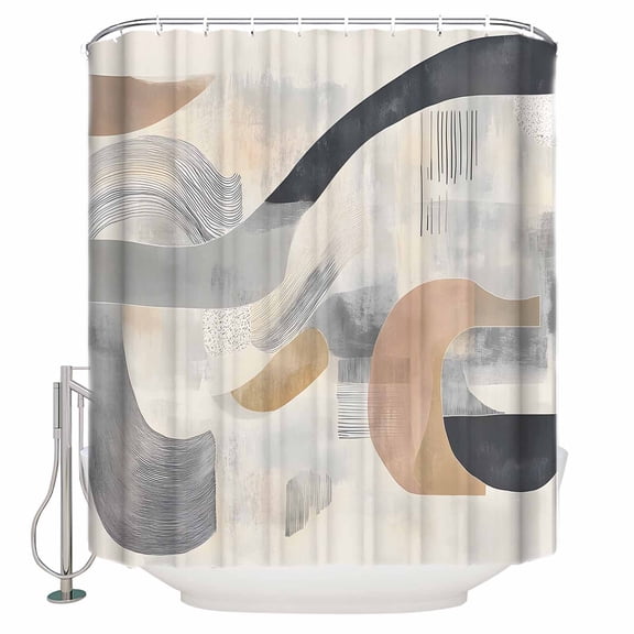 72x78 Inch Shower Curtain Abstract Geometric Bathroom Decor Waterproof Fabric Bathtub Bath Curtains Decorative Simple Color Blocks Brown Beige Extra Long Shower Curtain Set with Hooks