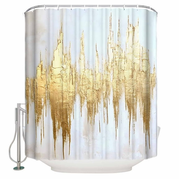 72x78 Inch Shower Curtain Abstract Gold Bathroom Decor Waterproof Fabric Bathtub Bath Curtains Decorative Modern Minimalist Art White Gray Ripple Extra Long Shower Curtain Set with Hooks