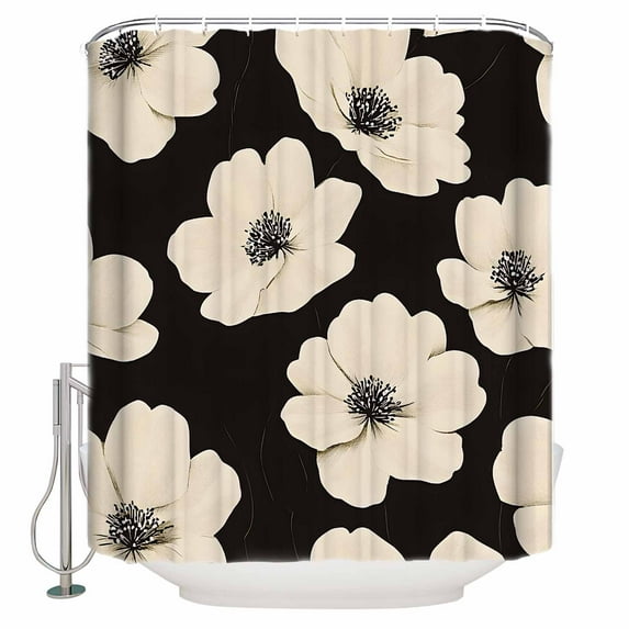 72x78 Inch Shower Curtain Beige Elegant Floral Bathroom Decor Waterproof Fabric Bathtub Bath Curtains Decorative Farmhouse Vintage Flowers Extra Long Shower Curtain Set with Hooks