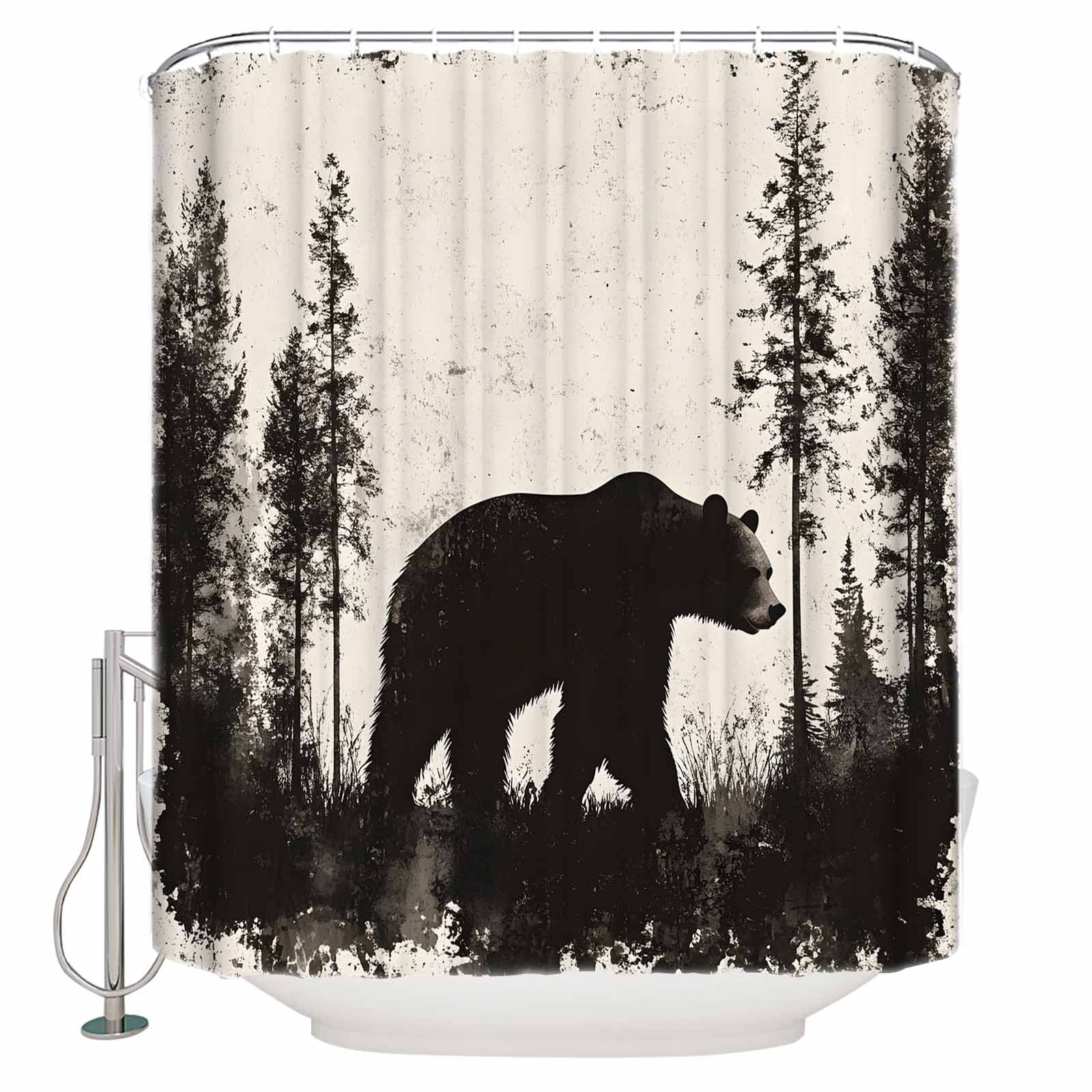 72x78 Inch Shower Curtain Black Bear Bathroom Decor Waterproof Fabric