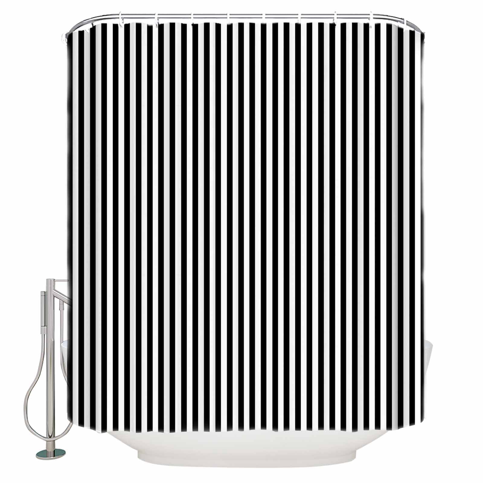 72x78 Inch Shower Curtain Black White Stripe Bathroom Decor Waterproof Fabric Bathtub Bath Curtains Decorative Modern Minimalist Geometric Striped Extra Long Shower Curtain Set with Hooks