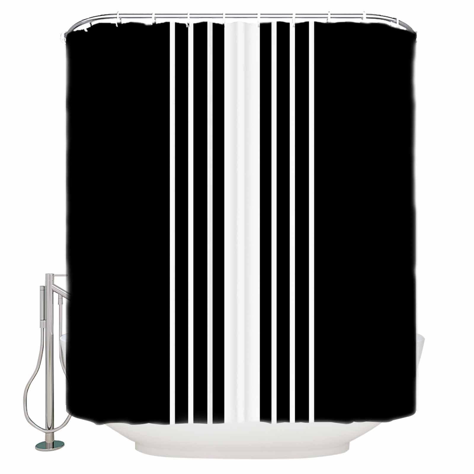 72x78 Inch Shower Curtain Black White Stripe Bathroom Decor Waterproof Fabric Bathtub Bath Curtains Decorative Modern Rustic Vertical Striped Extra Long Shower Curtain Set with Hooks