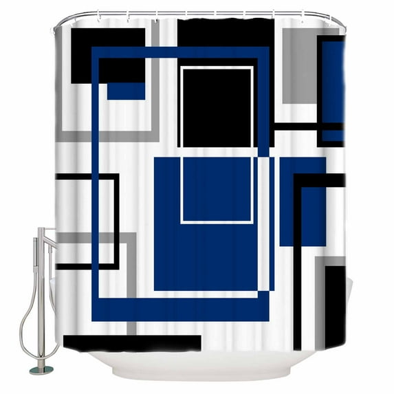 72x78 Inch Shower Curtain Blue Black Geometric Bathroom Decor Waterproof Fabric Bathtub Bath Curtains Decorative Modern Minimalist Abstract Stripes Extra Long Shower Curtain Set with Hooks