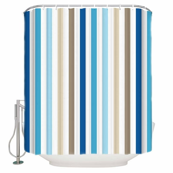 72x78 Inch Shower Curtain Blue Brown Stripe Bathroom Decor Waterproof Fabric Bathtub Bath Curtains Decorative Ombre Geometric Vertical Striped Extra Long Shower Curtain Set with Hooks