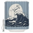 thumbnail image 1 of 72x78 Inch Shower Curtain Blue Dog Bathroom Decor Waterproof Fabric Bathtub Bath Curtains Decorative Waves Abstract Art Dynamic Modern Extra Long Shower Curtain Set with Hooks, 1 of 6