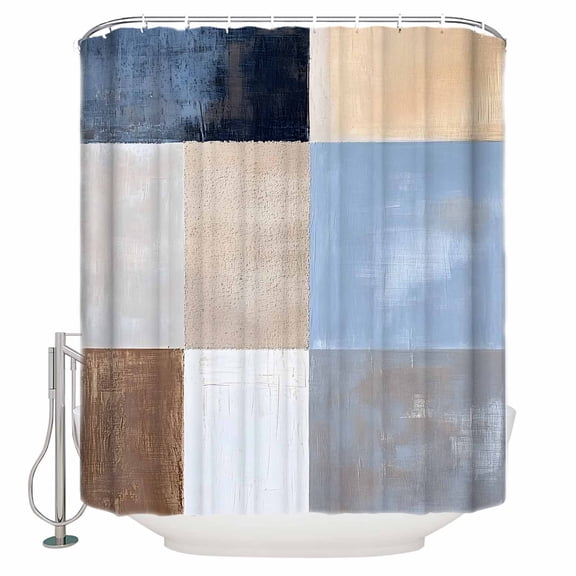 72x78 Inch Shower Curtain Blue Grey White Bathroom Decor Waterproof Fabric Bathtub Bath Curtains Decorative Modern Abstract Art Geometric Minimalist Extra Long Shower Curtain Set with Hooks