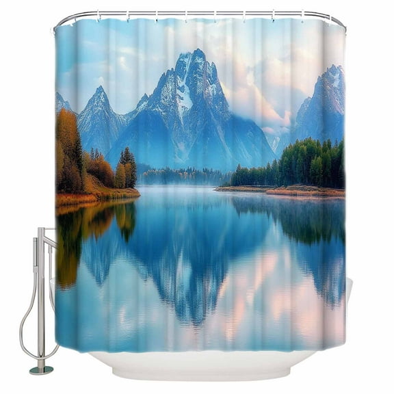72x78 Inch Shower Curtain Blue Mountain Bathroom Decor Waterproof Fabric Bathtub Bath Curtains Decorative Forest Modern Art Pastoral Extra Long Shower Curtain Set with Hooks