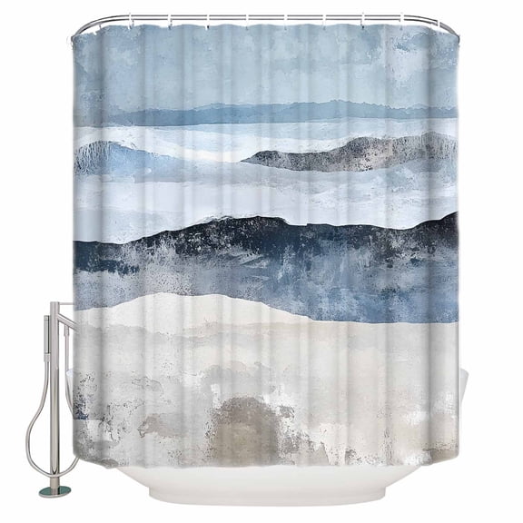 72x78 Inch Shower Curtain Blue Ombre Bathroom Decor Waterproof Fabric Bathtub Bath Curtains Decorative Modern Contemporary Oil Painting Extra Long Shower Curtain Set with Hooks