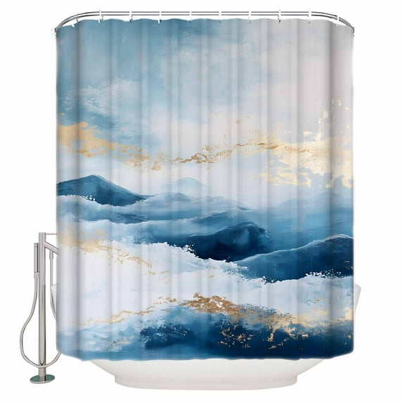 72x78 Inch Shower Curtain Blue Yellow Bathroom Decor Waterproof Fabric Bathtub Bath Curtains Decorative Modern Ombre Abstract Oil Painting Extra Long Shower Curtain Set with Hooks