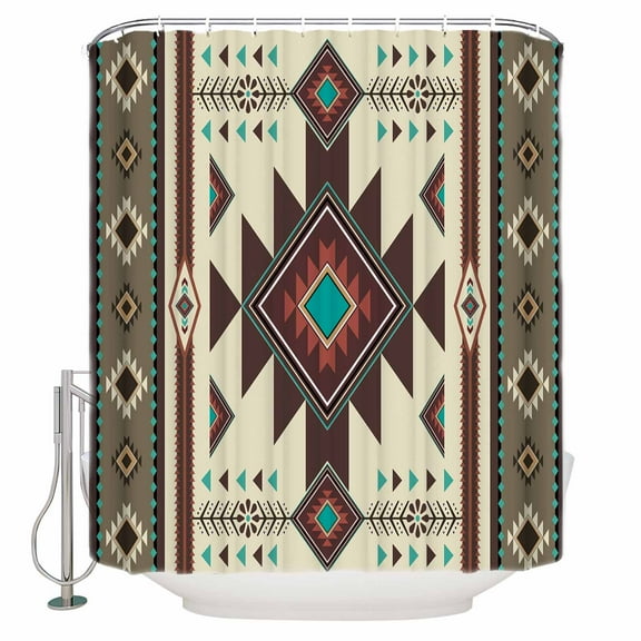 72x78 Inch Shower Curtain Brown Southwest Bathroom Decor Waterproof Fabric Bathtub Bath Curtains Decorative Ethnic Boho Tribal Vintage Geometric Extra Long Shower Curtain Set with Hooks