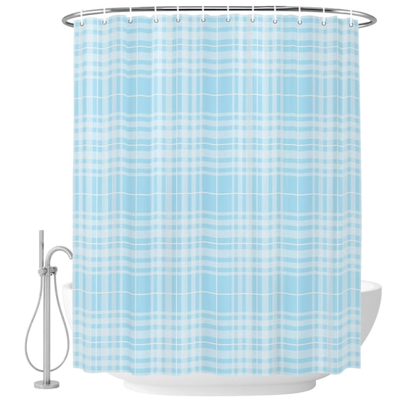 72x78 Inch Shower Curtain Buffalo Plaid Bathroom Decor, Waterproof Fabric Bathtub Bath Curtains Decorative Sky Blue Cyan Farmhouse Gingham Striped Extra Long Shower Curtain Set with Hooks