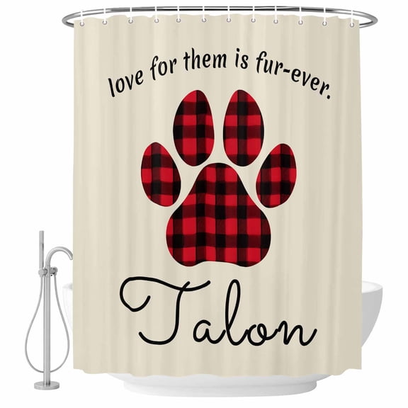 72x78 Inch Shower Curtain Buffalo Plaid Paw Bathroom Decor, Waterproof Fabric Bathtub Bath Curtains Decorative Cute Cats Pets Pawprints Farmhouse Retro Extra Long Shower Curtain Set with Hooks