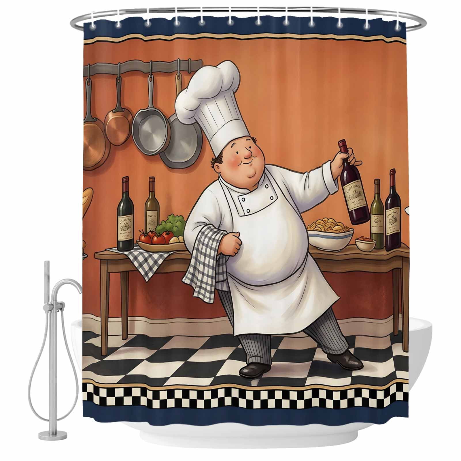 72x78 Inch Shower Curtain Chef Bathroom Decor, Waterproof Fabric ...