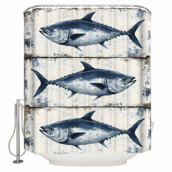 72x78 Inch Shower Curtain Coastal Fish Bathroom Decor Waterproof Fabric Bathtub Bath Curtains Decorative Modern Oil Painting Ocean Nautical Extra Long Shower Curtain Set with Hooks