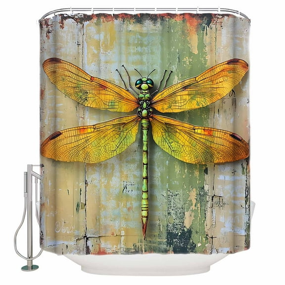 72x78 Inch Shower Curtain Country Dragonfly Bathroom Decor Waterproof Fabric Bathtub Bath Curtains Decorative Retro Oil Painting Wooden Grain Extra Long Shower Curtain Set with Hooks