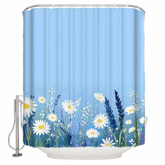72x78 Inch Shower Curtain Daisy Botanical Bathroom Decor Waterproof Fabric Bathtub Bath Curtains Decorative Blue Floral Pastoral Extra Long Shower Curtain Set with Hooks
