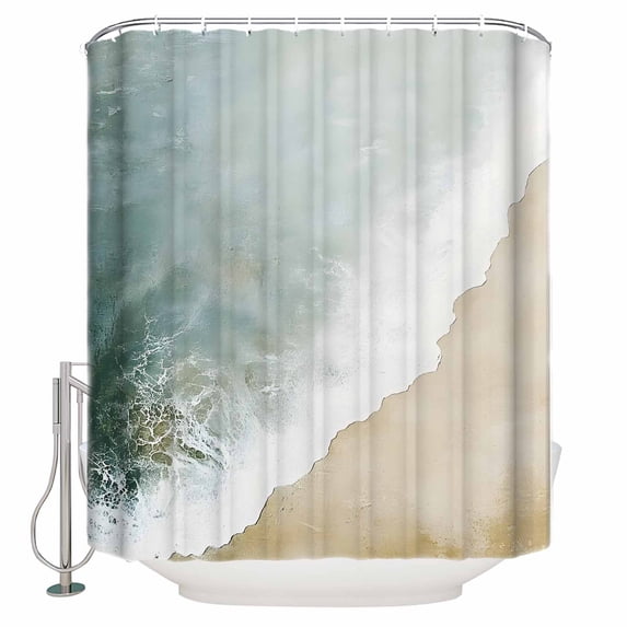 72x78 Inch Shower Curtain Green Coastal Bathroom Decor Waterproof Fabric Bathtub Bath Curtains Decorative Summer Beach Nautical Ocean Extra Long Shower Curtain Set with Hooks
