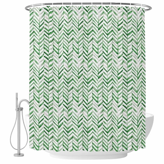 72x78 Inch Shower Curtain Green Line Bathroom Decor, Waterproof Fabric Bathtub Bath Curtains Decorative Vintage Abstract Geometric Stripes Watercolor Extra Long Shower Curtain Set with Hooks