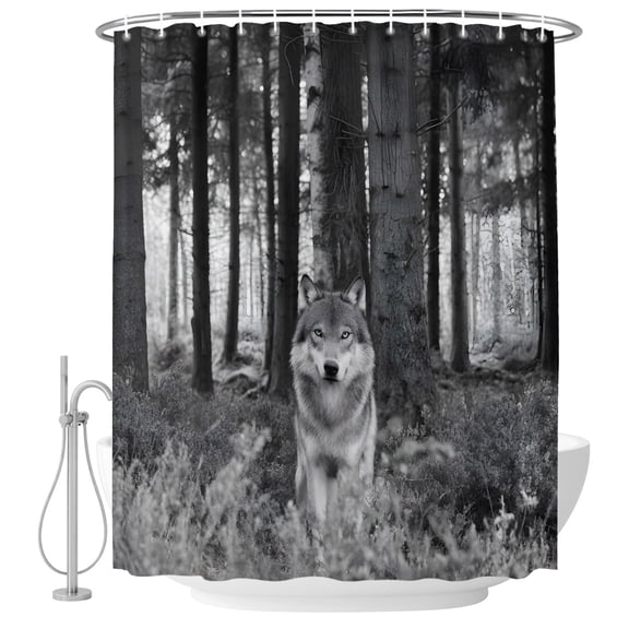 72x78 Inch Shower Curtain Grey Wolf Bathroom Decor, Waterproof Fabric Bathtub Bath Curtains Decorative Forest Animal Woodland Trail Extra Long Shower Curtain Set with Hooks
