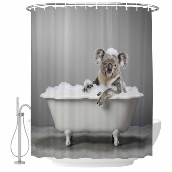 72x78 Inch Shower Curtain Koala Bathing Bathroom Decor, Waterproof Fabric Bathtub Bath Curtains Decorative Modern Abstract Bathtub Cute Animal Shower Extra Long Shower Curtain Set with Hooks