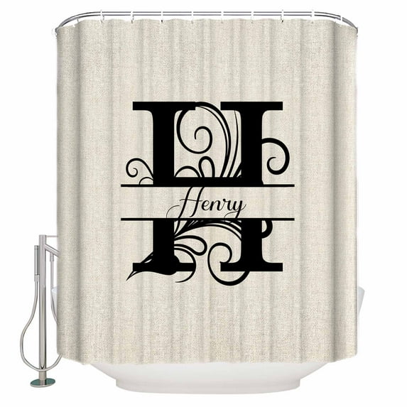 72x78 Inch Shower Curtain Letter H Bathroom Decor Waterproof Fabric Bathtub Bath Curtains Decorative Monogram Words Extra Long Shower Curtain Set with Hooks