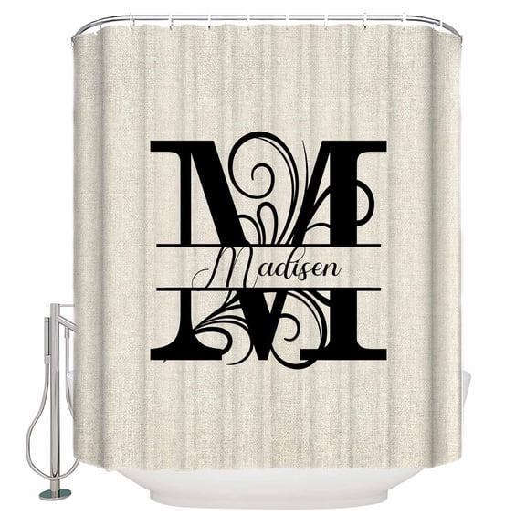 72x78 Inch Shower Curtain Letter M Bathroom Decor Waterproof Fabric Bathtub Bath Curtains Decorative Monogram Words Extra Long Shower Curtain Set with Hooks
