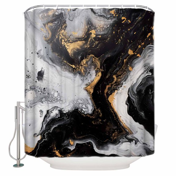 72x78 Inch Shower Curtain Marble Black Grey Bathroom Decor Waterproof Fabric Bathtub Bath Curtains Decorative Abstract Modern Minimalist Marbling Art Extra Long Shower Curtain Set with Hooks