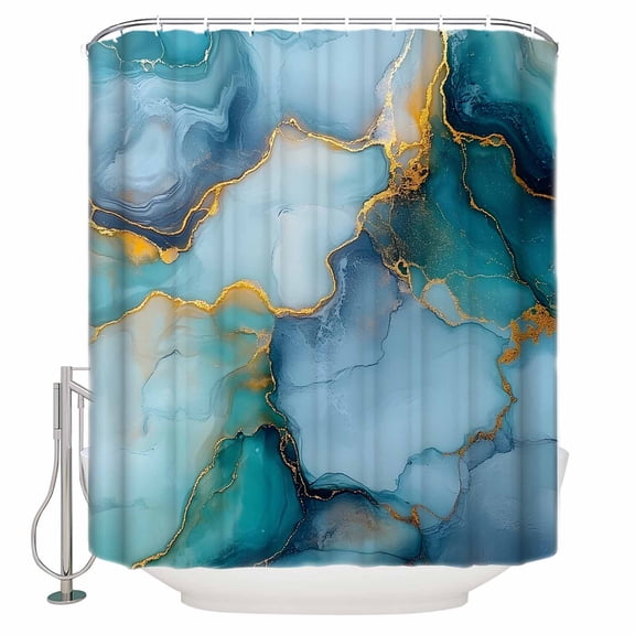 72x78 Inch Shower Curtain Marble Teal Yellow Bathroom Decor Waterproof Fabric Bathtub Bath Curtains Decorative Abstract Art Ink Painting Extra Long Shower Curtain Set with Hooks