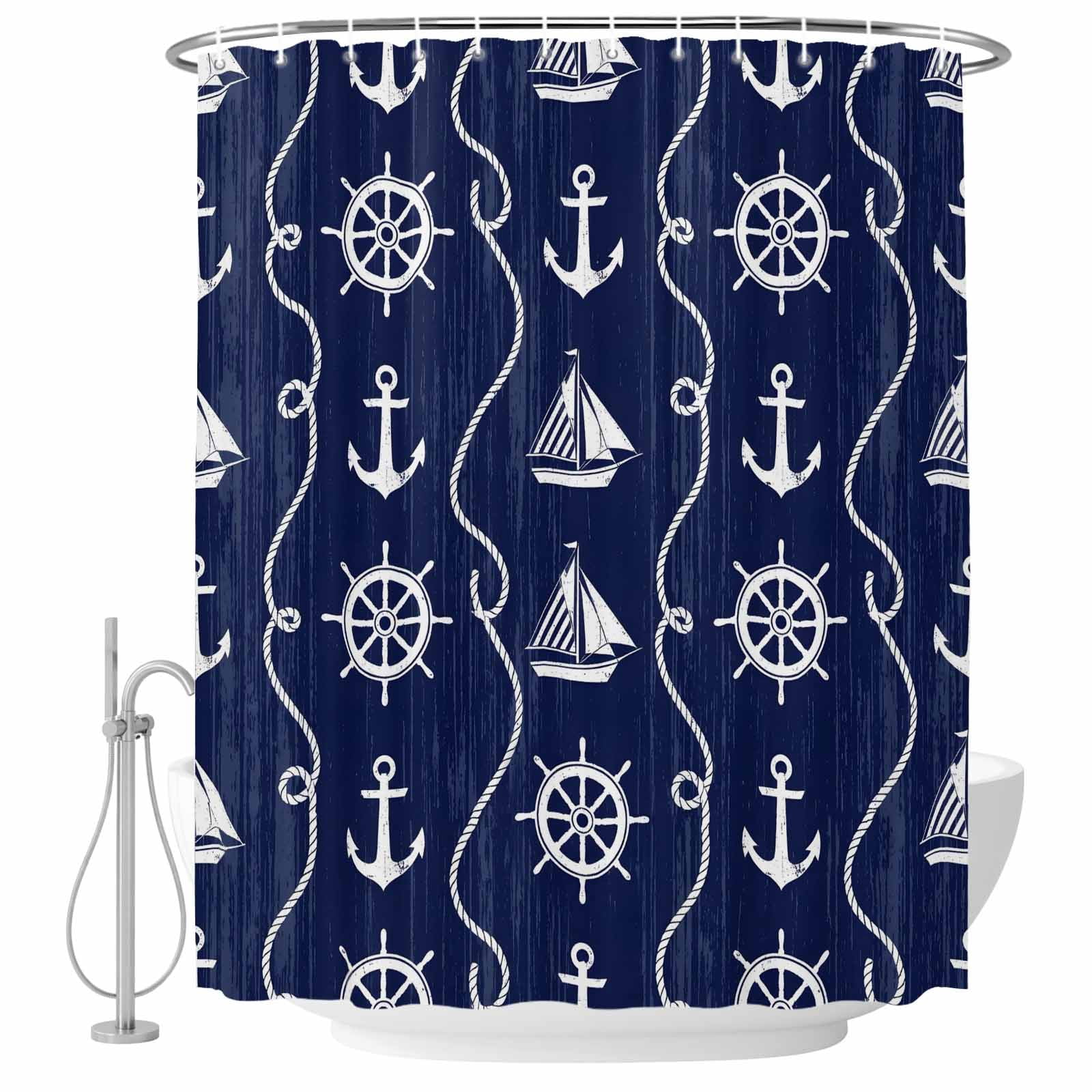72x78 Inch Shower Curtain Nautical Anchor Bathroom Decor, Waterproof ...