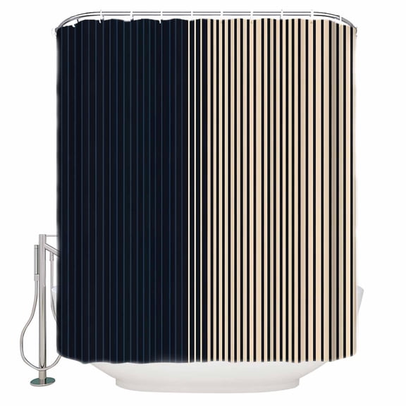 72x78 Inch Shower Curtain Navy Blue Black Stripe Bathroom Decor Waterproof Fabric Bathtub Bath Curtains Decorative Contemporary Clean-lined Abstract Extra Long Shower Curtain Set with Hooks