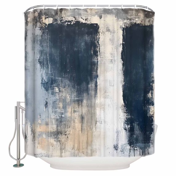 72x78 Inch Shower Curtain Navy Blue Grey Bathroom Decor Waterproof Fabric Bathtub Bath Curtains Decorative Modern Abstract Art Rustic Extra Long Shower Curtain Set with Hooks