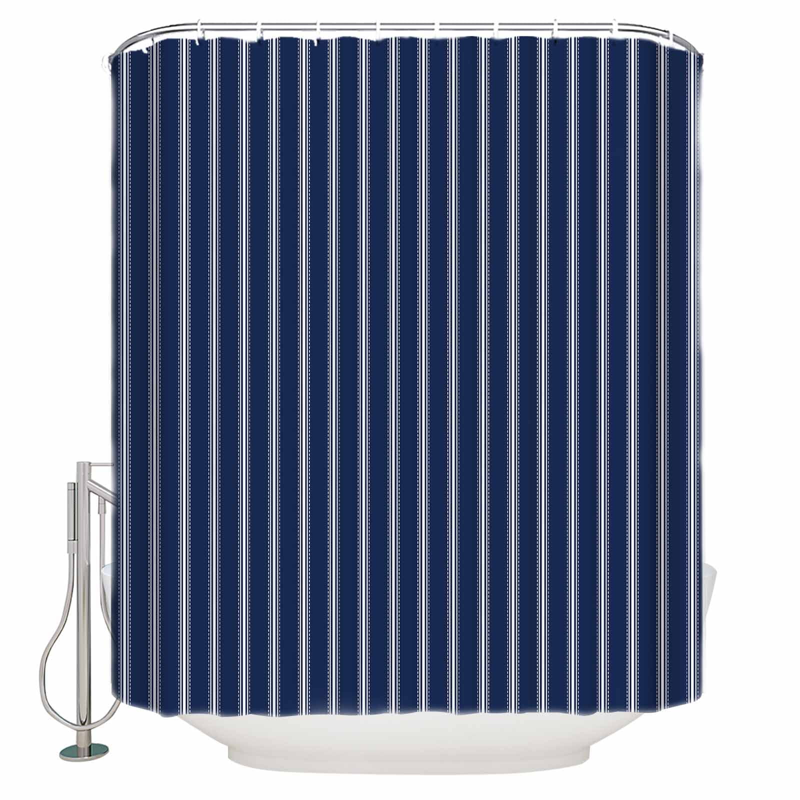 72x78 Inch Shower Curtain Navy Blue Striped Bathroom Decor Waterproof Fabric Bathtub Bath Curtains Decorative Navy Blue White Farmhouse Stripes Extra Long Shower Curtain Set with Hooks