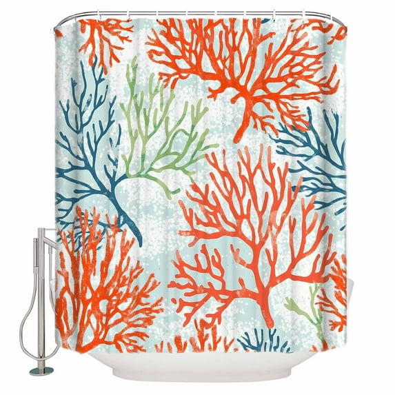72x78 Inch Shower Curtain Ocean Coral Bathroom Decor Waterproof Fabric Bathtub Bath Curtains Decorative Abstract Boho Gradient Coastal Polka Dots Extra Long Shower Curtain Set with Hooks