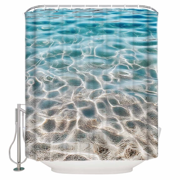 72x78 Inch Shower Curtain Ocean Water Ripple Bathroom Decor Waterproof Fabric Bathtub Bath Curtains Decorative Summer Seaside Underwater Scene Extra Long Shower Curtain Set with Hooks