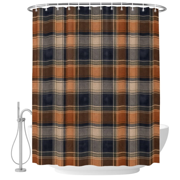 72x78 Inch Shower Curtain Orange Blue Plaid Bathroom Decor, Waterproof Fabric Bathtub Bath Curtains Decorative Farmhouse Checkered Buffalo Fall Extra Long Shower Curtain Set with Hooks