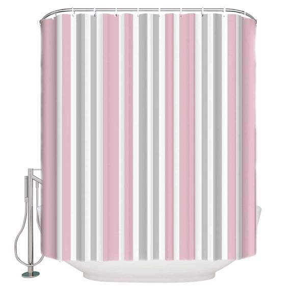 72x78 Inch Shower Curtain Pink Grey Stripe Bathroom Decor Waterproof Fabric Bathtub Bath Curtains Decorative Farmhouse Minimalist Striped Extra Long Shower Curtain Set with Hooks
