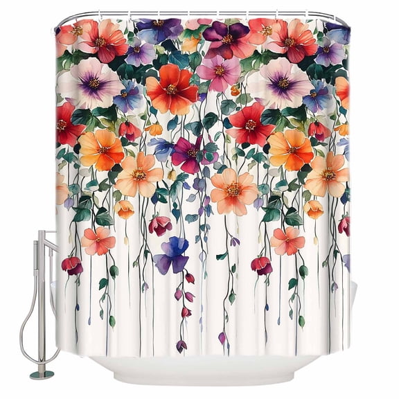 72x78 Inch Shower Curtain Red Purple Flower Bathroom Decor Waterproof Fabric Bathtub Bath Curtains Decorative Farmhouse Spring Vine Floral Leaf Extra Long Shower Curtain Set with Hooks