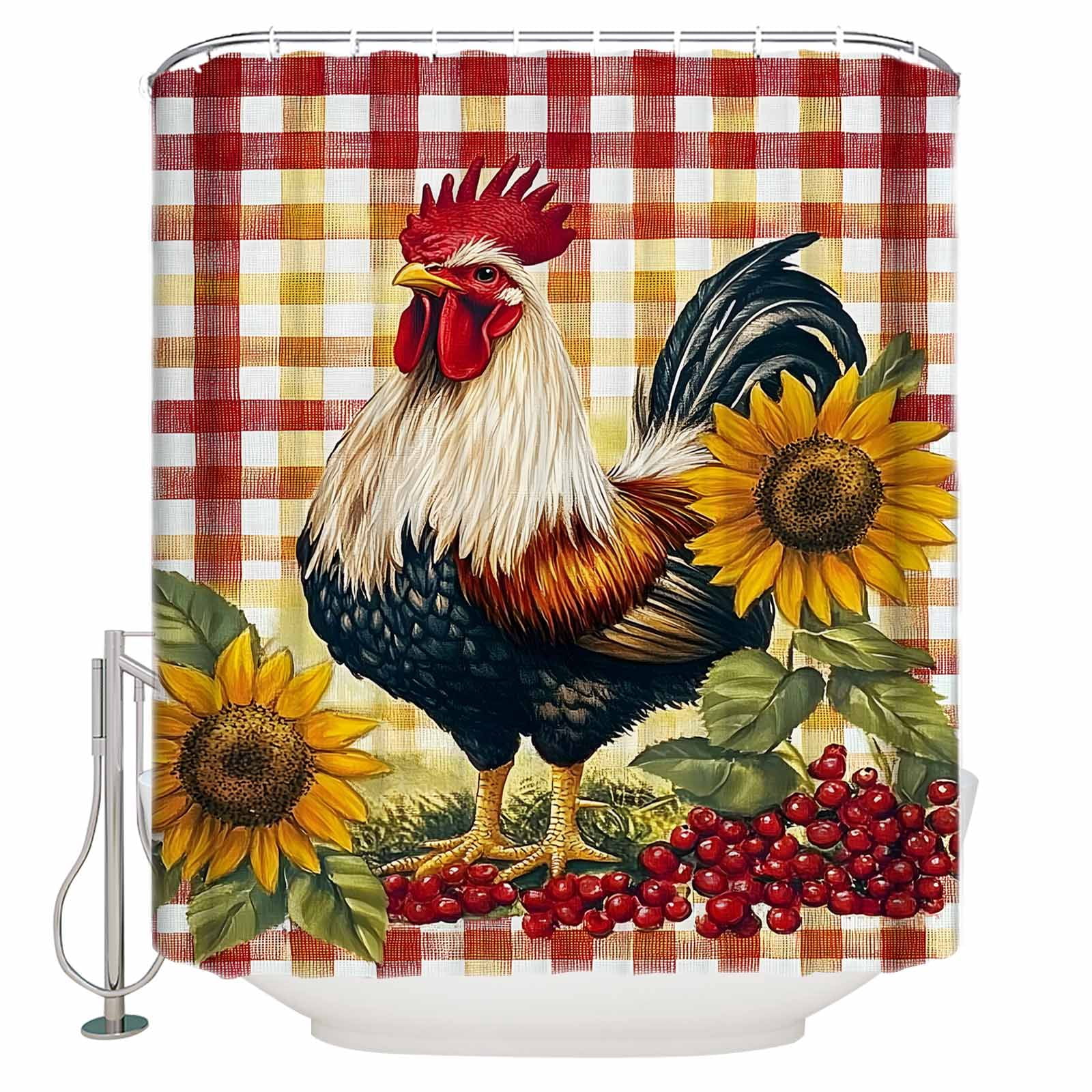 Pattern Print Rooster Bathroom Shower Curtain