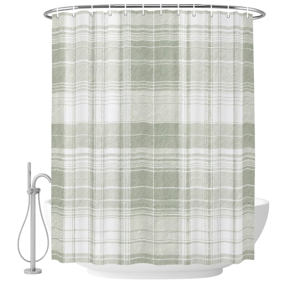 72x78 Inch Shower Curtain Sage Green Buffalo Plaid Bathroom Decor, Waterproof Fabric Bathtub Bath Curtains Decorative Farmhouse Modern Checkered Extra Long Shower Curtain Set with Hooks