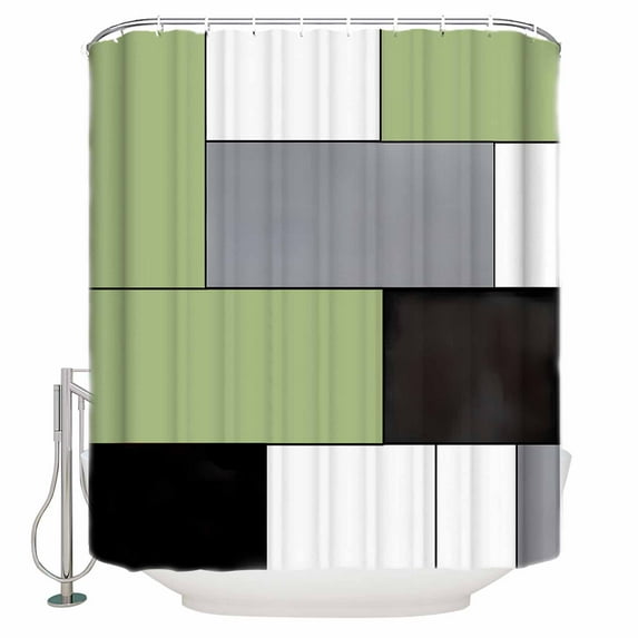 72x78 Inch Shower Curtain Sage Green Grey Bathroom Decor Waterproof Fabric Bathtub Bath Curtains Decorative Modern Green Geometric Extra Long Shower Curtain Set with Hooks