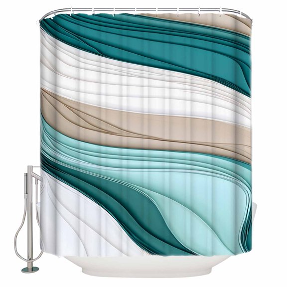 72x78 Inch Shower Curtain Teal Beige Moire Bathroom Decor Waterproof Fabric Bathtub Bath Curtains Decorative Turquoise Ombre Geometric Extra Long Shower Curtain Set with Hooks