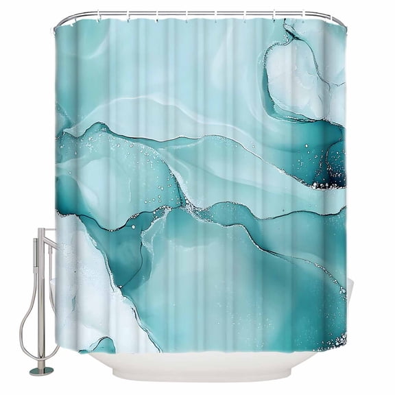 72x78 Inch Shower Curtain Teal Blue Marble Bathroom Decor Waterproof Fabric Bathtub Bath Curtains Decorative Marble Crack Lines Modern Art Extra Long Shower Curtain Set with Hooks